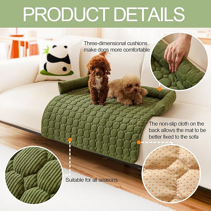 Dog Bed Mat - Washable Pet Furniture Protector with Anti-Slip Bottom for Small Dogs and Cat(Green)