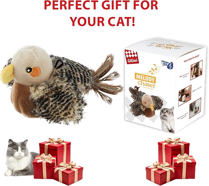 Gigwi Flappy Bird Cat Toy for Indoor Cats, Rechargeable Lifelike Interactive Flapping Bird Cat Toy Tweet, Flapping Wings & Lively Chirping, Automatic Catnip Toys for Cats Kitten, Touch Activated