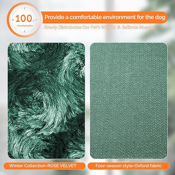 Dog Beds Crate Pad, Dog Bed Mat for Large Dogs Sleeping, Soft, Durable, Washable & Anti-Slip Crate Pads, Reversible Kennel Mat (Magic Circle Green, L(35”*24“*1.5”))
