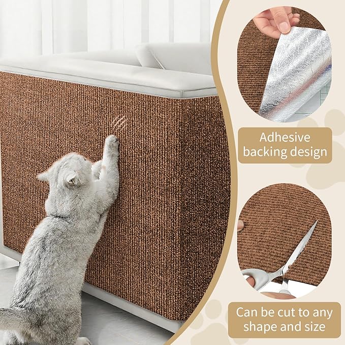 Cat Scratch Furniture Protector, 2PCS 39.4"x15.8" Self-Adhesivet Scratch Mats Deterrent for Furniture, DIY Climbing Cat Scratcher Couch Protector from Cat Claws (Brown)