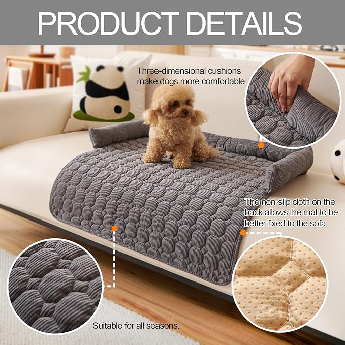 Dog Bed Mat - Washable Pet Furniture Protector with Anti-Slip Bottom for Small Dogs and Cats(Dark Gray)