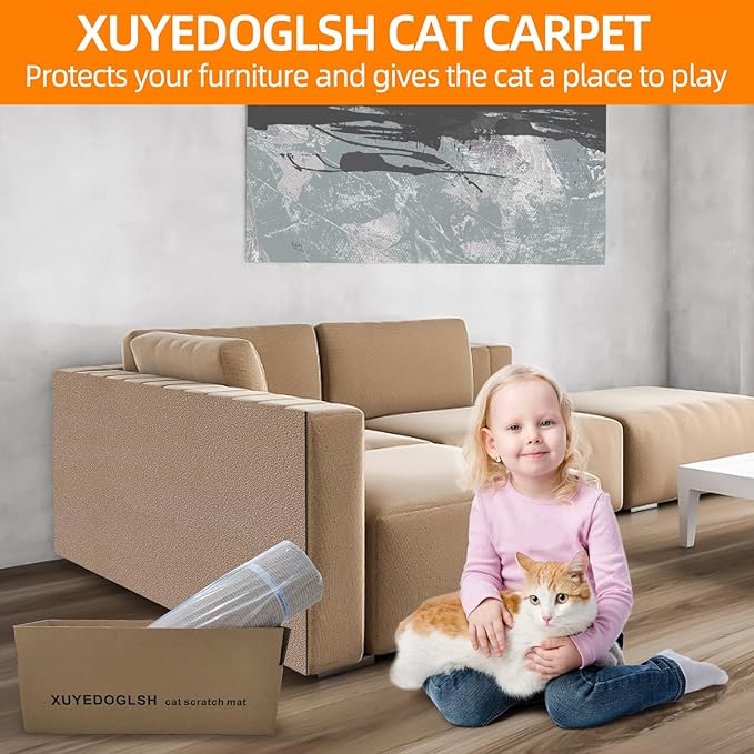 Cat Scratch Mat, Trimmable Self-Adhesive Carpet Pad, Decorative Tree Shelf, Wall, Scratching Post, Couch Protector 78.7"x15.8"