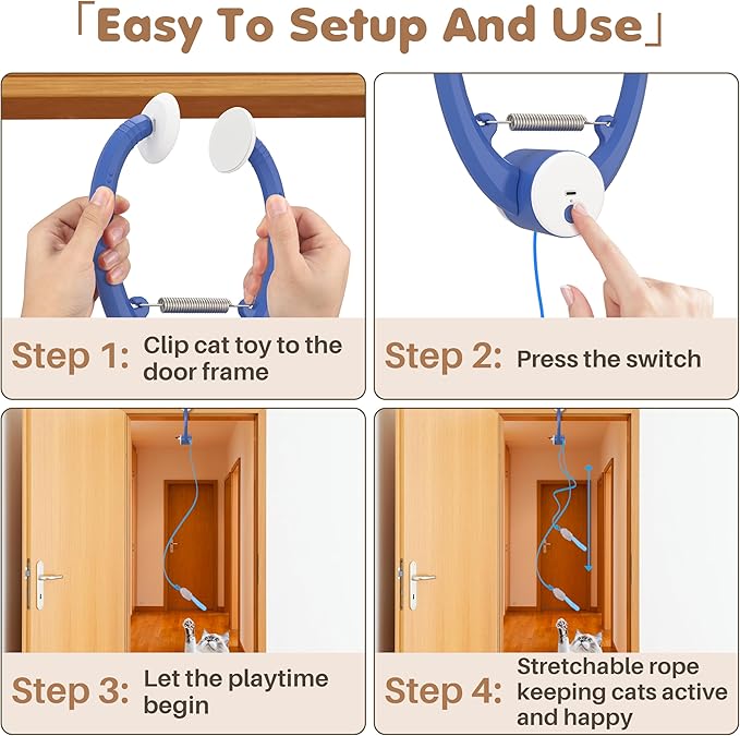 Interactive Cat Toys Rechargeable, Feather Toy for Indoor Cat, Hanging Retractable Teaser Toy, Automatic Kitten Play Chase Exercise Toys with Three Plush Mouse, USB Powered (Blue)