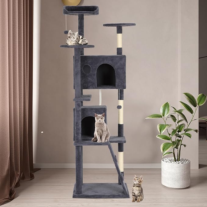 BestPet 81in Cat Tree Tower for Indoor Cats,Multi-Level Cat Furniture Activity Center with Cat Scratching Posts Stand House Cat Condo with Funny Toys for Kittens Pet Play House,Dark Gray