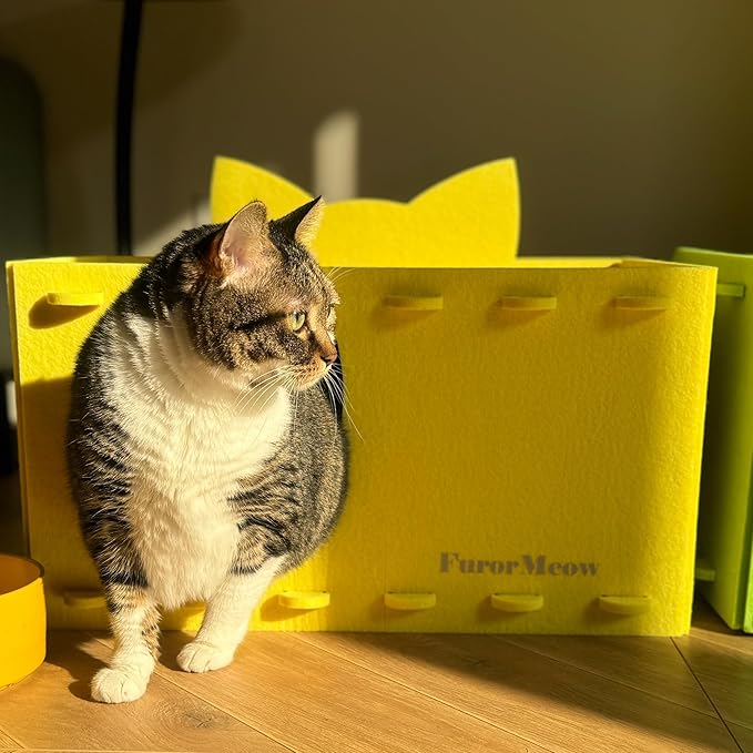 Cat House Cat Ear Design, Large Spacious Cozy Indoor Cat Bed Cave, Scratch Resistant Strong Thick Premium Felt Condo, Fun Hideaway for Multiple Cats, 21.5x13x11.6 inches (Bright Yellow)