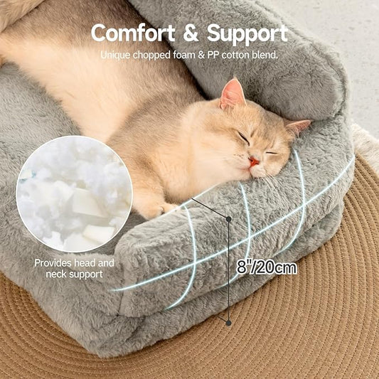 MEWOOFUN Dog Couch Bed, Removable Washable for Indoor Cats and Small Dogs, Supportive Pet Bed with Non-Slip Bottom (Grey, 26x18x11.5)