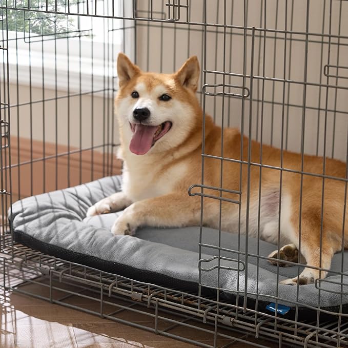 Bedsure Washable Dog Crate Pad for Large Dogs, Anti-Slip Puppy Kennel Dog Bed for Crate - Ultra Soft Fleece Flat Thin Pet Mat (Not Chew Proof), Light Grey 35"x22"
