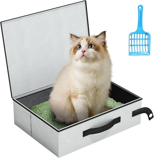 Portable Travel Cat Litter Box for Cats with Lid,Leak-Proof Waterproof Foldable Kitty Litter Box, for Cat Travel Essentials, Hotel, Airplane and Other Outdoor Use(Grey)