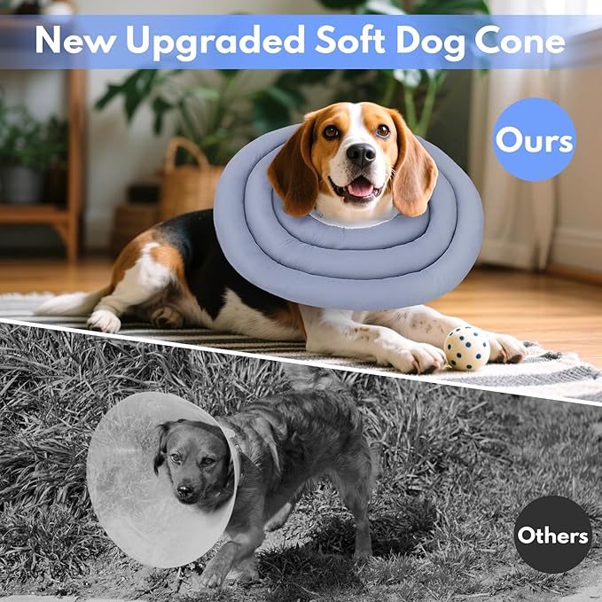 Dog Recovery Collar, Breathable Adjustable Soft Dog Cone, Waterproofing Cat Neck Cone, Pet Donut Collar After Surgery (Blue Gray, XL)