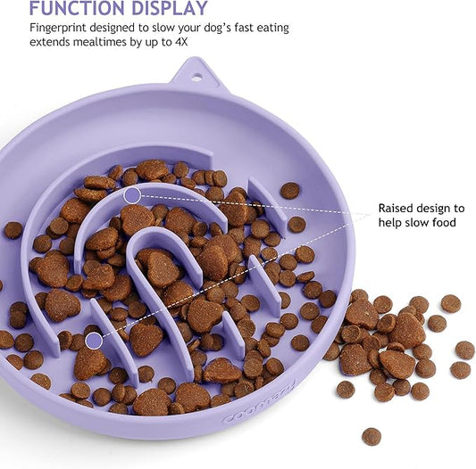Coomazy Silicone Slow Feeder Dog Cat Bowls, Interactive Puzzle Toy for Pets Food Training, Keeps Dogs Cats Busy, Prevents Puppy Kitty Overeating (Purple, 1.4Cup)