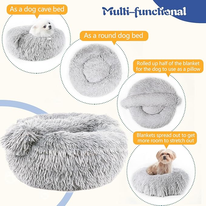 ShinHye Small Dog Bed Cat Bed Dog Bed with Blanket Plush Fluffy Hooded Dog Bed, Small Dog beds with Cover Cozy for Indoor Cats, Blanket Dog Beds Calm Anti-nxiety Dog Bed Washable