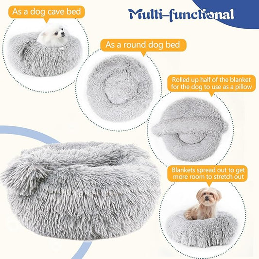 ShinHye Small Dog Bed Cat Bed Dog Bed with Blanket Plush Fluffy Hooded Dog Bed, Small Dog beds with Cover Cozy for Indoor Cats, Blanket Dog Beds Calm Anti-nxiety Dog Bed Washable