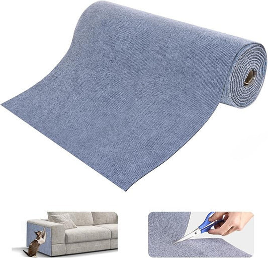 Uranshin Cat Scratch Mat,Trimmable Self-Adhesive Cat Scratch Furniture Protector Cat Scratching Post Carpet Covered 78.7"x15.8" Cat Couch Protector from Cat Claws (Light Grey)