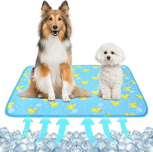 NACOCO Summer Pet Cooling Mat - Cat Dog Cushion Pad Sleeping Cool Ducks Comfortable Soft for Pets Kids and Adults (Blue Duck, L)