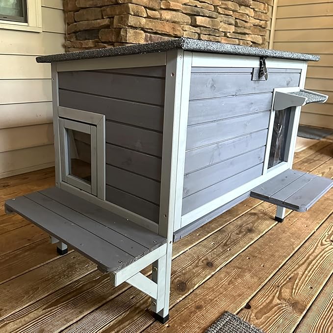 Gutinneen Outdoor Cat House Insulated Kitty Shelter with Liner for Winter Waterproof Cat Cage for Feral Cats