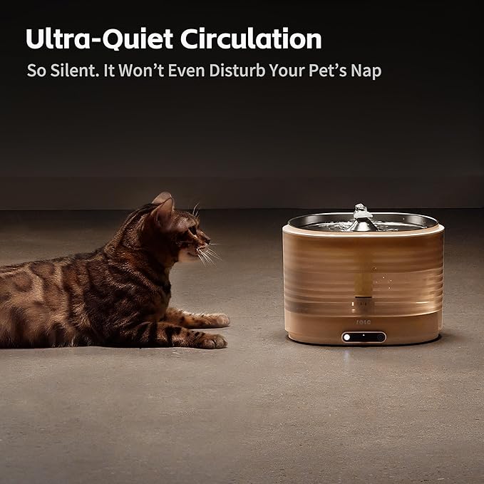 Enabot EBO ROLA Cat Water Fountain Cordless: Battery-Operated Smart Pet Fountain, Pumpless Cat Water Dispenser, Stainless Steel Tray, Wireless Cat Fountain w/Phone App (2.4 GHz Only)