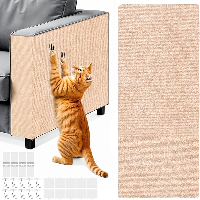 78.7x15.8 in Cat Scratch Furniture Protector, Self-Adhesive Couch Protectors from Cat Caws for Couch, Wall Trimmable (Beige)