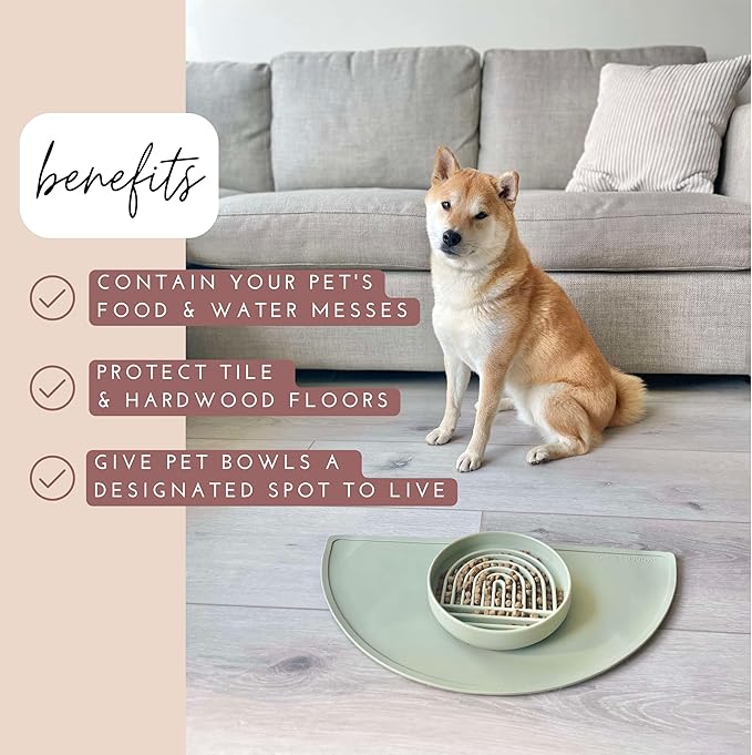 Waterproof Silicone Pet Food Mat - Non-Slip, Spill-Proof Feeding Mats for Floors, Raised Edge Design, Easy-to-Clean Rubber Mat for Dog & Cat Bowls, 21" Across x 10.5" Deep, Medium-Honey