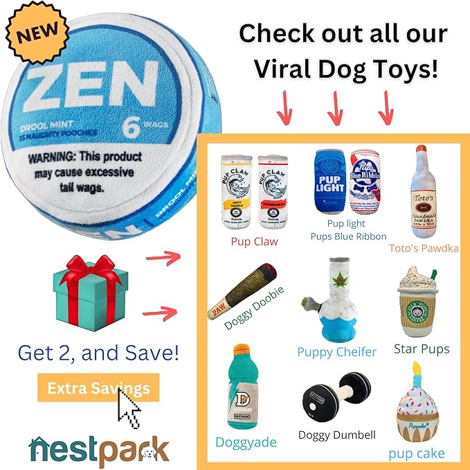 Zen Pupper Deckies Parody Dog Toy - Plush Squeaky and Crinkle Funny Dog Toy - Drool Mint