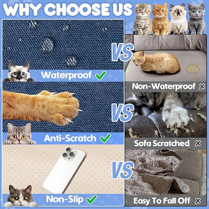 Cat Scratch Furniture Protector - Anti-Slip, Waterproof Sofa Cover to Keep Cats Off, Pet-Friendly Couch Protectors for 3 Cushion Couch, Anti-Scratch Couch Cover for Pets and Kids 150"X71"Navy Blue