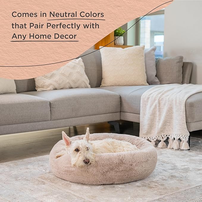 Best Friends by Sheri SnuggleSoft Faux Fur Calming Donut Bed for Dogs, Brown, Small, 23x23