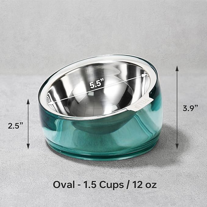 Felli Oblik Raised Dog Food Water Bowls for Small Short-Leg Dogs, Removable Stainless Steel Dish Dishwasher Safe, No Spill Tilted Metal Feeder for French Bulldog, Maine Coon Cats (1.5Cup, Classic)