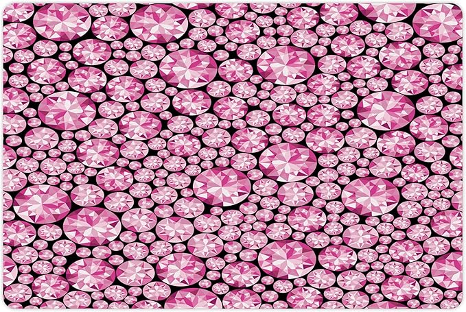 Lunarable Feminine Pet Mat for Food and Water, Big Vivid Diamond on The Dark Background Engagement and Wedding Themed Print, Non-Slip Rubber Mat for Dogs and Cats, 18" X 12", Pink