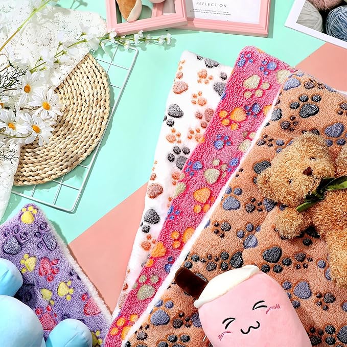4 Pack Ultra Soft Dog Cat Bed Mat with Cute Prints Reversible Fleece Dog Crate Kennel Pad Cozy Washable Thickened Hamster Guinea Pig Pet Bed Mat for Small Animals(30 x 22 Inches,Vivid Color)