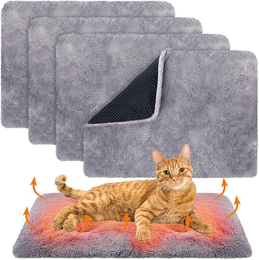 4 Pack Self Warming Cat Bed Pad Self Heating Extra Thermal Cat and Dog Bed Mat 14 x 19.5 Inches Reflects Body Washable Pet Heating Pad Blanket for Cage Indoor Outdoor