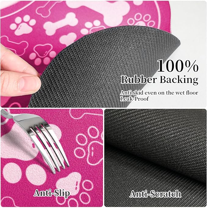Dog & Cat Food Mat Bone Shaped Pet Feeding Mat Quick Absorb Water Bowl Placemat with Rubber Backing Indoor Floor Stain Resistant Pet Accessory Supplies (Pink Small, 12x18 Inches)