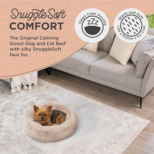 Best Friends by Sheri SnuggleSoft Faux Fur Calming Donut Bed for Dogs and Cats, Brown, Extra Small, 18x18