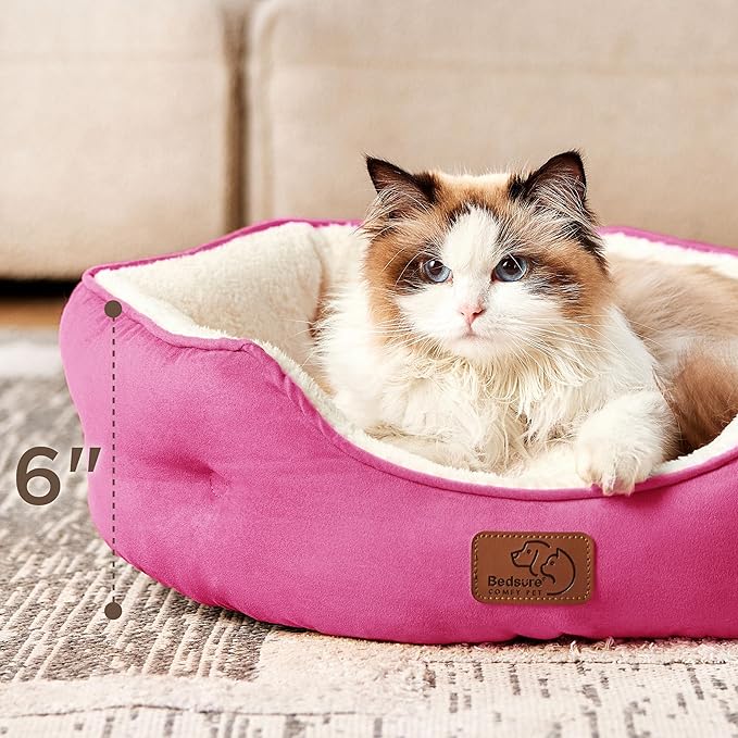 Bedsure Dog Beds for Small Dogs - Round Cat Beds for Indoor Cats, Washable Pet Bed for Puppy and Kitten with Slip-Resistant Bottom, 20 Inches, Sachet Pink