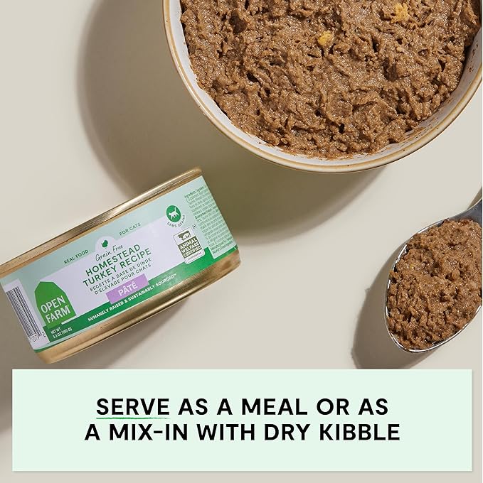 Open Farm Canned Cat Food, Paté for Complete & Balanced Nutrition, Grain-Free and Legume-Free Wet Cat Food, Homestead Turkey Recipe, 2.8oz Cans (Case of 18)