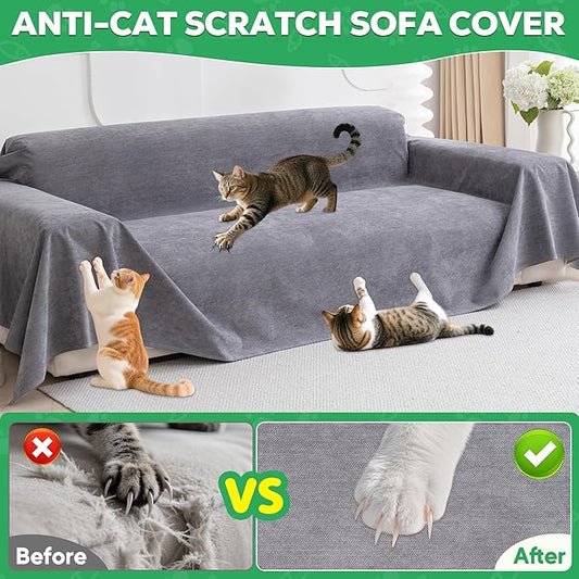 Loiion Couch Covers for 3 Cushion Couch, Gray Cat-Scratch Resistant Sofa Cover –Pets Dogs Friendly Anti Slip Thickened Slipcovers Furniture Protector, Couch Protector for Pets and Kids 150"X71"