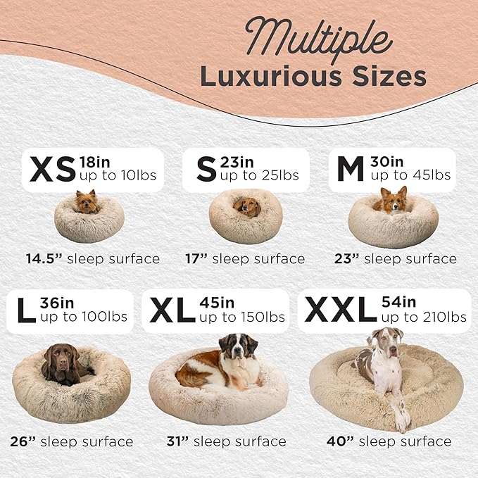 Best Friends by Sheri Original Calming Donut Dog and Cat Bed, Shag Faux Fur, Taupe, (36in x 36in) - Anxiety Relief for Pets Up to 100 lbs
