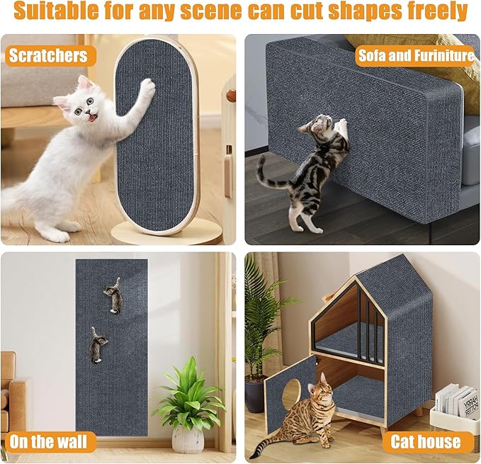 cat Scratching mat Self-Adhesive, Trimmable Furniture Protector for Couch, Sofa, Wall & Cat Trees - Durable Scratch Pad with Nano Tape, DIY Climbing Carpet for Indoor Cats(Dark Grey, 23.6"x15.8")