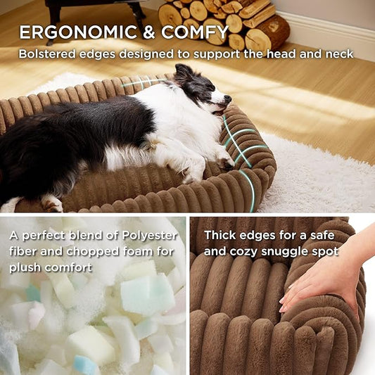 Bedsure Cute Dog Bed for Extra Large Dogs - Washable Furry Puppy Beds, Rectangle Orthopedic XL Pet Beds with Removable Zipper Cover, 43x30x8inches, Copper Brown