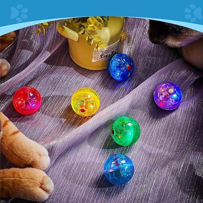 Sratte 6 Pieces Ghost Hunting Cat Ball Activated Cat Toy Motion LED Light Pet Balls Motion Dog Interactive Toys Pet Glowing Mini Running Exercise Supplies for Animals Activity(Colorful)