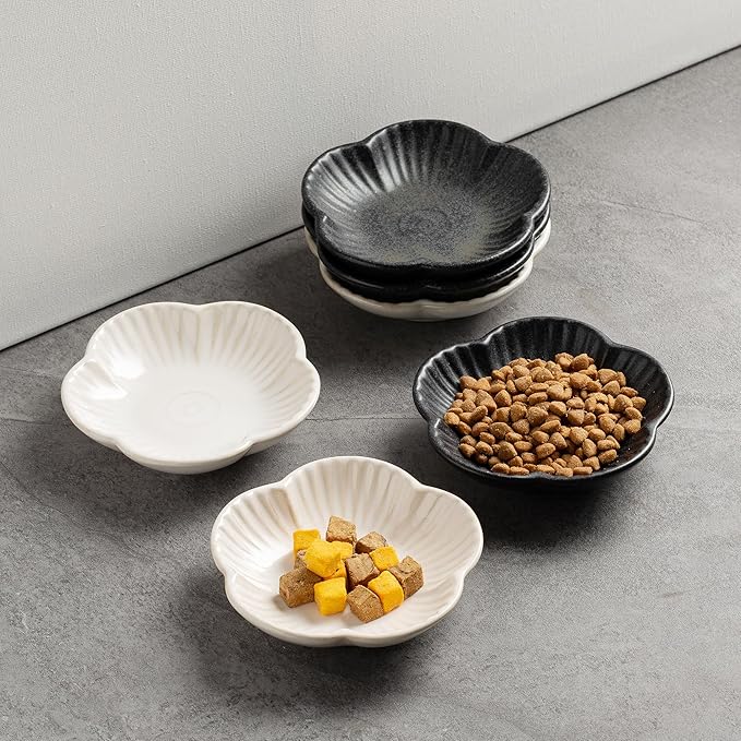 Cat Food Bowls, Ceramic Cat Plates, Dish for Food, Water and Snack, 4.72 Inch, Indoor and Outdoor Use, Kitten Puppy and Small Animals Bowls Set of 3 (Black)