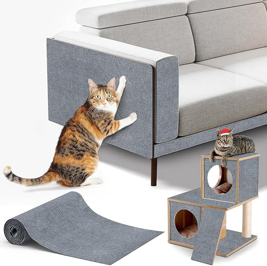 cat Scratching mat Self-Adhesive, Trimmable Furniture Protector for Couch, Sofa, Wall & Cat Trees - Durable Scratch Pad with Nano Tape, DIY Climbing Carpet for Indoor Cats(Light Grey, 39.3"x15.8")