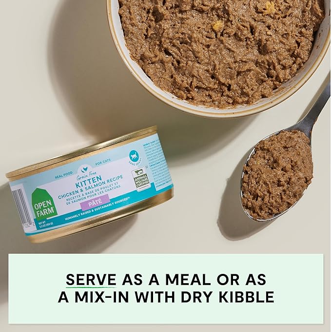 Open Farm Canned Kitten Food, Paté for Complete & Balanced Nutrition, Grain-Free and Legume-Free Wet Kitten Food, Chicken & Salmon Recipe, 2.8oz Cans (Case of 18)