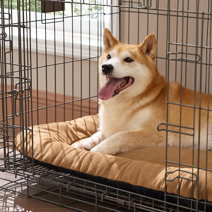 Bedsure Washable Dog Crate Pad for Large Dogs, Anti-Slip Puppy Kennel Dog Bed for Crate - Ultra Soft Fleece Flat Thin Pet Mat (Not Chew Proof), Brown 35"x22"