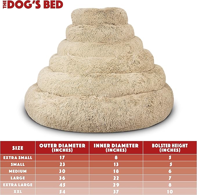 The Dog’s Bed Sound Sleep Donut Dog Bed, Med Dog Beige Fur Calming Nest Bed, Veterinary Approved