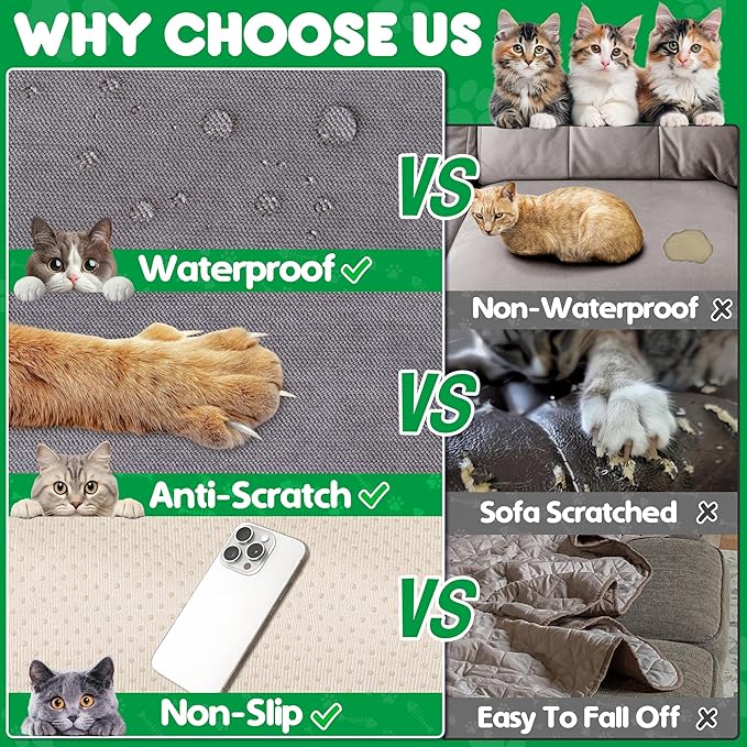 Cat Scratch Furniture Protector - Anti-Slip, Waterproof Sofa Cover to Keep Cats Off, Pet-Friendly Couch Protectors for 3 Cushion Couch, Anti-Scratch Couch Cover for Pets and Kids 118"X91"Dark Gray
