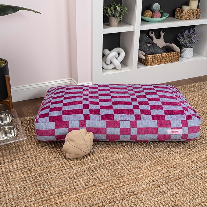 DBD3001C-XL Mabel 49.5" x 31.5" Designer Modern Ultra Soft Reversible Plush Rectangular Pet Bed with Washable Cover, Blueberry Check