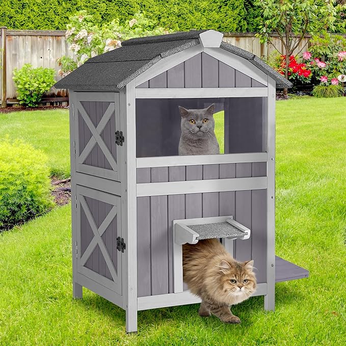 GUTINNEEN Outdoor Cat House Weatherproof, Feral Cat Shelter with Elevated Base, Large Acrylic Window, Movable Floor for Easy Clean