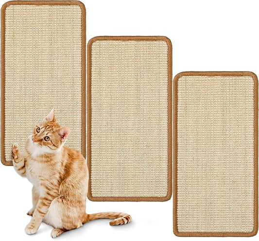 Mixweer 3 Pcs Wall Cat Scratcher Mat 19.7 x 9.8 Wall Mounted Scratching Pad for Indoor Cats Couch Carpet Furniture Protector, with Hook Loop Strips
