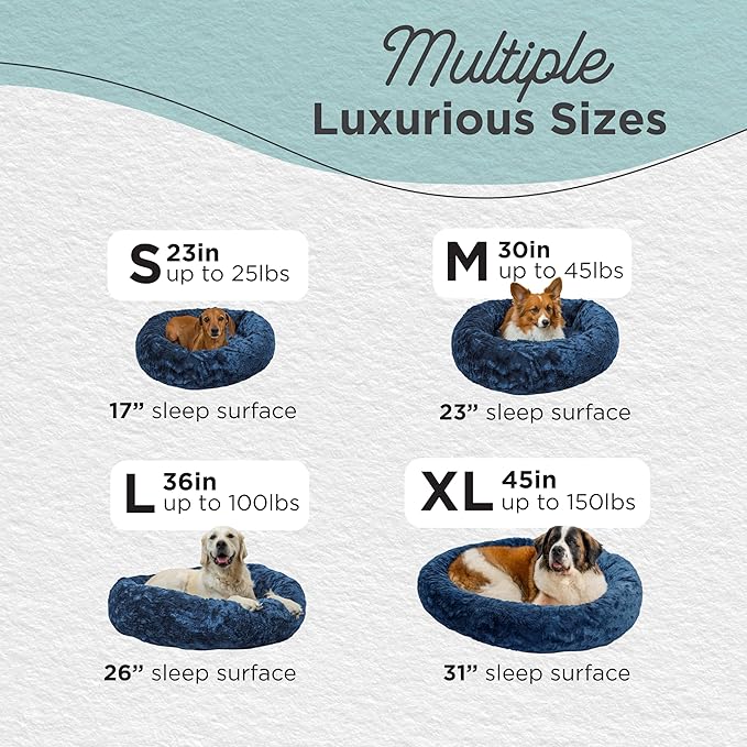 Best Friends by Sheri Original Calming Donut Dog and Cat Bed, Lux Faux Fur, Navy Blue, (36in x 36in) - Anxiety Relief for Pets Up to 100 lbs