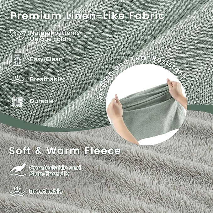 Miguel Faux Linen Dog Bed with Removable Cushion Pillow for Medium Small Dogs, Washable Pet Bed with Side Easy to Wash Puppy Bed, Rectangle Cat Bed for Indoor Cat with Anti-Slip Bottom, Green 30 Inch