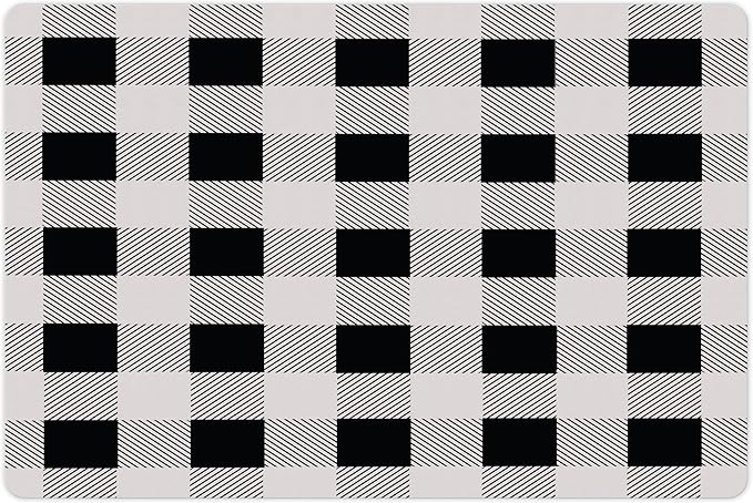 Lunarable Plaid Pet Mat for Food and Water, Monochrome Traditional Lumberjack Pattern Repating Checkered Squares Design, Non-Slip Rubber Mat for Dogs and Cats, 18" X 12", Grey Black